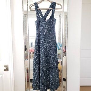 Vintage 70s La Belle Fashions Navy Floral Criss Cross Straps Sundress